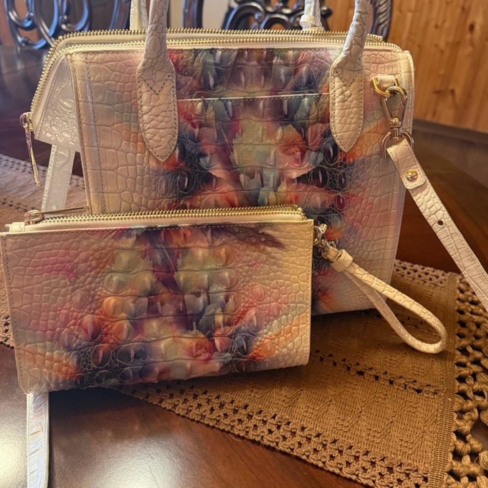 Brahmin prism ombré Caroline . Multi Faux-Croc Satchel with Matching Wristlet.